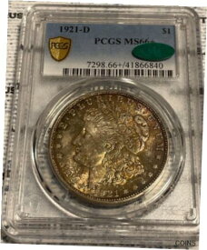 【極美品/品質保証書付】 アンティークコイン 1921-D Morgan Silver $1 PCGS MS66+ CAC, Gold Shield, rare, nice tones [送料無料] #cot-wr-012201-570