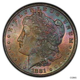 【極美品/品質保証書付】 アンティークコイン 1881-CC $1 Morgan Silver Dollar PCGS MS65 - Pretty Golden, Blue & Magenta Tones [送料無料] #cot-wr-012203-1716