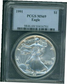 【極美品/品質保証書付】 アンティークコイン コイン 金貨 銀貨 [送料無料] 1991 American Silver Eagle ASE S$1 PCGS MS69 MS-69 ORIGINAL Coin !