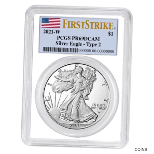 アンティークコイン 銀貨 2021-W Proof $1 Type 2 American Silver Eagle PCGS PR69DCAM FS Flag Label White F [送料無料] #sot-wr-012209-661