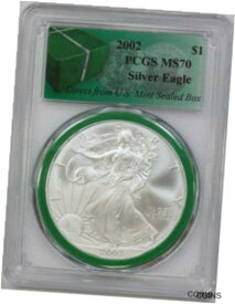 【極美品/品質保証書付】 アンティークコイン コイン 金貨 銀貨 [送料無料] 2002 PCGS American Silver Eagle MS70 Green Label "Direct From Mont Sealed Box"