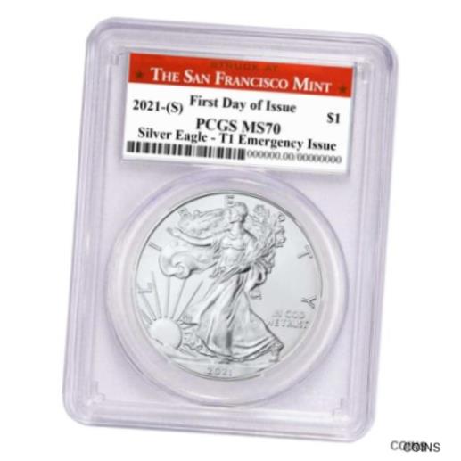アンティークコイン 銀貨 2021 (S) $1 American Silver Eagle PCGS MS70 Emergency Issue FDOI San Francisco L [送料無料] #sot-wr-012210-1524
