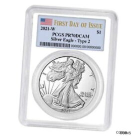 【極美品/品質保証書付】 アンティークコイン コイン 金貨 銀貨 [送料無料] 2021-W Proof $1 Type 2 American Silver Eagle PCGS PR70DCAM FDOI Flag Label White