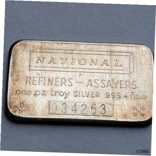【極美品/品質保証書付】 アンティークコイン コイン 金貨 銀貨 [送料無料] National Refiners Assayer Silver Bar 1oz. 999 #034263 Rare Art Collectible：金銀プラチナ ワールドリソース