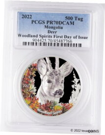 【極美品/品質保証書付】 アンティークコイン 銀貨 2022 Mongolia 500 Togrog 1oz Silver Deer Woodland Spirits FDI - PCGS PR70DCAM [送料無料] #sot-wr-012377-2559