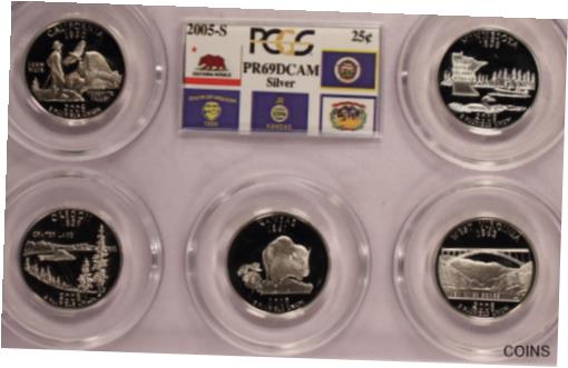 アンティークコイン コイン 金貨 銀貨 [送料無料] SILVER 2005-S Proof State 25c Quarter Set (5) PCGS PR69DAM 0.9 ounces silver