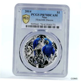 【極美品/品質保証書付】 アンティークコイン コイン 金貨 銀貨 [送料無料] Niue 1 $ Endangered Species Hyacinth Macaw Parrot PR69 PCGS silver coin 2014