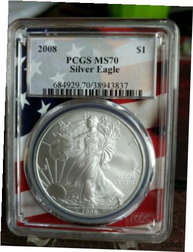 アンティークコイン 銀貨 2008 $1 Silver Eagle PCGS MS70 Flag Picture Frame . [送料無料] #sot-wr-012379-1428