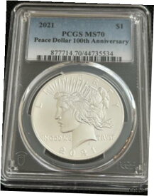 【極美品/品質保証書付】 アンティークコイン コイン 金貨 銀貨 [送料無料] 2021 Peace Silver Dollar Coin PCGS MS70 - 100th Anniversary Label With Box & COA