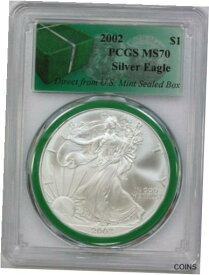 【極美品/品質保証書付】 アンティークコイン コイン 金貨 銀貨 [送料無料] 2002 PCGS American Silver Eagle MS70 Green Label "Direct From Mont Sealed Box"