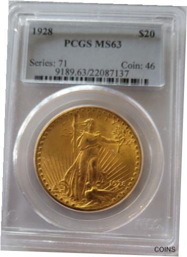 【極美品/品質保証書付】 アンティークコイン 金貨 1928 Saint Gaudens $20 Gold PCGS MS 63 [送料無料] #got-wr-012451-10094：金銀プラチナ ワールドリソース