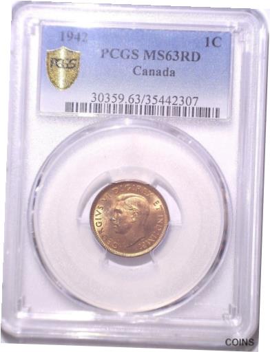 アンティークコイン コイン 金貨 銀貨 [送料無料] 1942 PCGS MS63RD Canada Small One Cent - Gold Shield Holder; RED and LUSTER! 1C