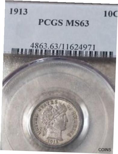 アンティークコイン コイン 金貨 銀貨 [送料無料] 1913 Barber Dime PCGS MS63 Gray Patina with Some Mint Luster Shining Through