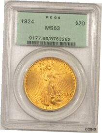【極美品/品質保証書付】 アンティークコイン 金貨 1924 $20 ST GAUDENS GOLD - PCGS MS-63, 64+ QUALITY, OLD GREEN HOLDER & PQ! [送料無料] #got-wr-012451-8748