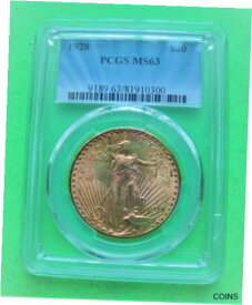 【極美品/品質保証書付】 アンティークコイン 金貨 1928 ST. GAUDENS $20 GOLD DOUBLE EAGLE PCGS MS63 GOLD COIN Brilliant MINT [送料無料] #gct-wr-012451-9186