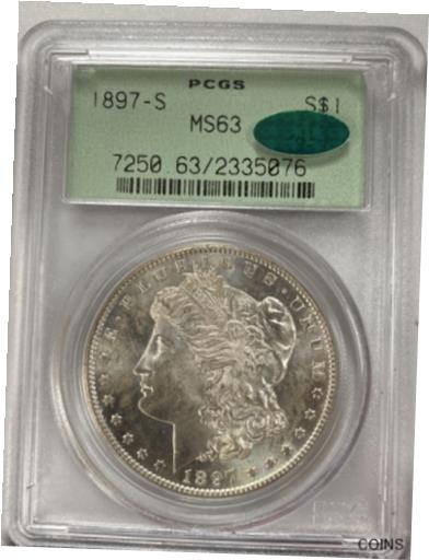 アンティークコイン コイン 金貨 銀貨 [送料無料] 1897-S Morgan Silver Dollar PCGS MS63 **CAC**のサムネイル