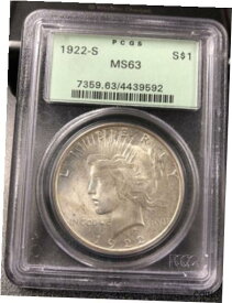 【極美品/品質保証書付】 アンティークコイン コイン 金貨 銀貨 [送料無料] 1922-S Peace Dollar MS63 PCGS GREEN LABEL