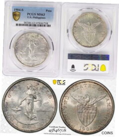 【極美品/品質保証書付】 アンティークコイン 銀貨 1904-S US/Philippines Peso ~ PCGS MS63 ~ 90% Silver ~ Allen#16.04 ~ 708 [送料無料] #sot-wr-012451-5813
