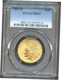 【極美品/品質保証書付】 アンティークコイン 金貨 1909 D $10 Gold Indian Eagle MS 63 PCGS, Nice Luster RARE! [送料無料] #got-wr-012466-8988