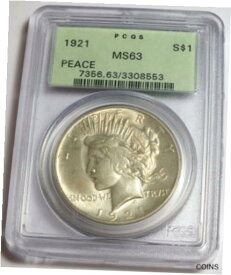 【極美品/品質保証書付】 アンティークコイン コイン 金貨 銀貨 [送料無料] 1921 Peace Silver Dollar PCGS MS63 Certified - Green Label - Philadelphia CC541
