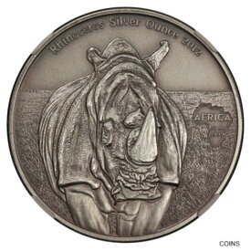【極美品/品質保証書付】 アンティークコイン コイン 金貨 銀貨 [送料無料] 2012 Congo 1000 Francs Rhinoceros Antiqued 1 oz Silver Coin - NGC MS 70