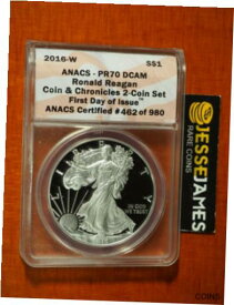 2016 W プルーフ シルバー イーグル ANACS PR70 DCAM FDI レーガン コイン & クロニクル セットより2016 W PROOF SILVER EAGLE ANACS PR70 DCAM FDI FROM REAGAN COIN & CHRONICLES SET