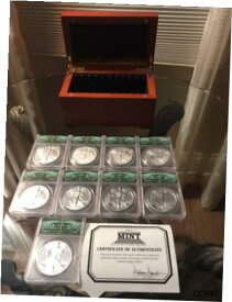 【極美品/品質保証書付】 アンティークコイン コイン 金貨 銀貨 [送料無料] 9 Coins Green Label Ms 69 Silver Eagle Monster Box Annex Cert. W/wooden Box