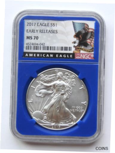  アンティークコイン コイン 金貨 銀貨  [送料無料] 2017 Silver American Eagle MS70 Blue Core
