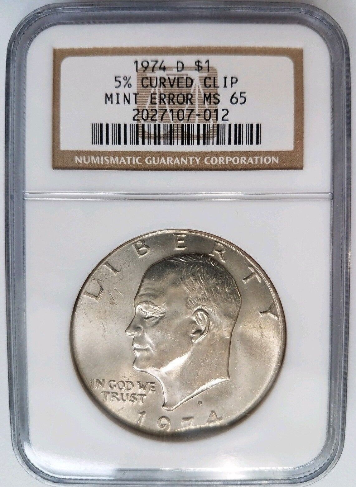  アンティークコイン コイン 金貨 銀貨  [送料無料] 1974 D Eisenhower Dollar IKE NGC MS 65 Curved Clip 5% Clipped Mint Error Coin
