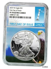 【極美品/品質保証書付】 アンティークコイン 銀貨 2019 W 1oz Silver $1 Eagle Proof NGC PF70 Ultra Cameo Eagle Core First Day Issue [送料無料] #sot-wr-012513-602