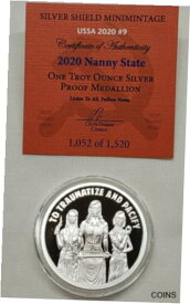 【極美品/品質保証書付】 アンティークコイン 銀貨 1oz 2020 Silver Shield Proof Nanny State Round Coin #9 USSA 2020 To Traumatize [送料無料] #scf-wr-012519-5507