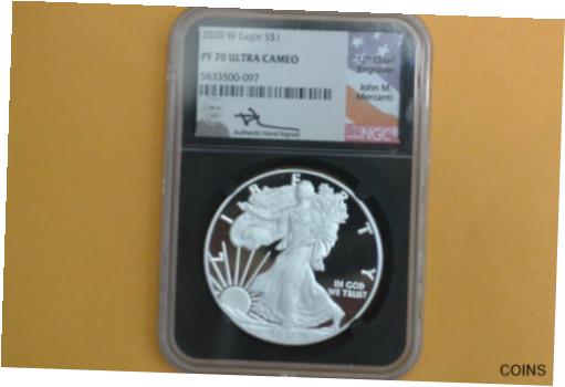 アンティークコイン コイン 金貨 銀貨 [送料無料] 2020-W $1 Silver Eagle NGC PF70 UCAM John Mercanti Signedのサムネイル