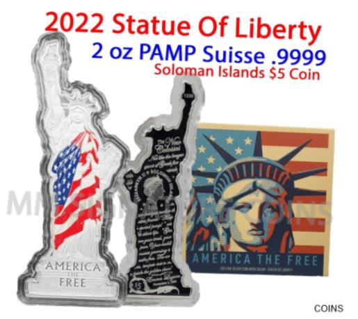  アンティークコイン コイン 金貨 銀貨  [送料無料] 2022 Silver America The Free Statue of Liberty Pamp Solomon Islands 2oz Coin