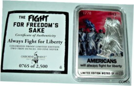 【極美品/品質保証書付】 アンティークコイン コイン 金貨 銀貨 [送料無料] Fight Freedom's Sake Always Fight Liberty 2 oz. Fine Silver Capsuled Bar W/COA