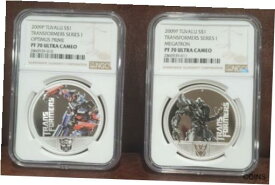 【極美品/品質保証書付】 アンティークコイン コイン 金貨 銀貨 [送料無料] 2009 NGC PF 70 TUVALU 2oz Silver $1 "MEGATRON & OPTIMUS PRIME" 2 Coin Set