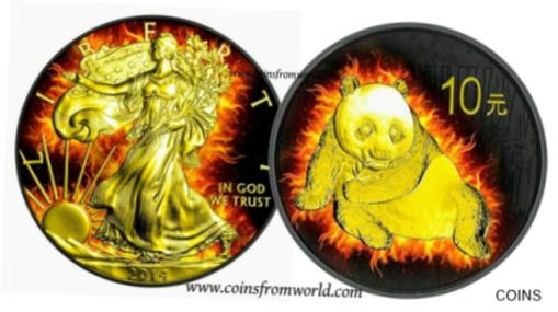  アンティークコイン コイン 金貨 銀貨  [送料無料] USA 2014 American Silver Eagle CHINA 2015 Panda Burning Coin Set Silver Coin