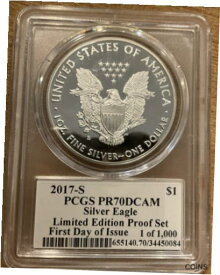 【極美品/品質保証書付】 アンティークコイン コイン 金貨 銀貨 [送料無料] 2017-S Silver Eagle PCGS PF70DCAM FDOI Limited Edition Proof Set Mercanti-signe