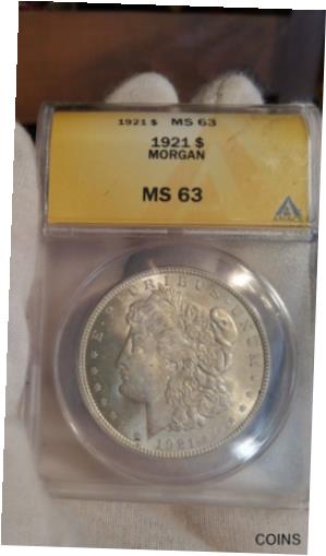  アンティークコイン コイン 金貨 銀貨  [送料無料] 1921 MORGAN DOLLAR ANACS MS63