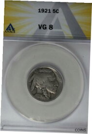 【極美品/品質保証書付】 アンティークコイン コイン 金貨 銀貨 [送料無料] 1921 .05 ANACS VG 8 Buffalo Nickel, Indian Nickel, 5 Cent Piece