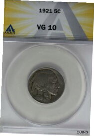 【極美品/品質保証書付】 アンティークコイン コイン 金貨 銀貨 [送料無料] 1921 .05 ANACS VG 10 Buffalo Nickel, Indian Nickel, 5 Cent Piece