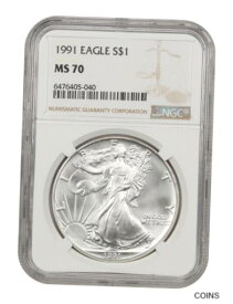 【極美品/品質保証書付】 アンティークコイン コイン 金貨 銀貨 [送料無料] 1991 Silver Eagle $1 NGC MS70 - American Eagle Silver Dollar ASE