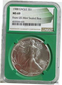 【極美品/品質保証書付】 アンティークコイン コイン 金貨 銀貨 [送料無料] 1988 $1 Silver American Eagle NGC MS69 - From US Mint Sealed Box - Green Core