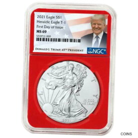 【極美品/品質保証書付】 アンティークコイン コイン 金貨 銀貨 [送料無料] 2021 $1 Type 1 American Silver Eagle NGC MS69 FDI Trump Label Red Core