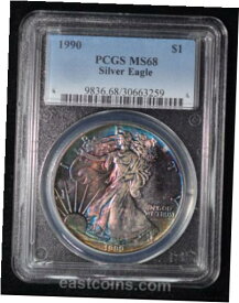 【極美品/品質保証書付】 アンティークコイン コイン 金貨 銀貨 [送料無料] PCGS MS68 1990 American Silver Eagle Monster Toning