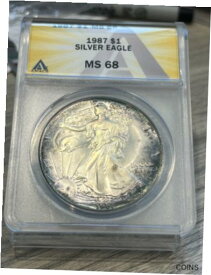 【極美品/品質保証書付】 アンティークコイン コイン 金貨 銀貨 [送料無料] 1987 American Silver Eagle Dollar ANACS MS68 w/Toning
