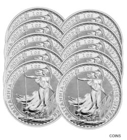 【極美品/品質保証書付】 アンティークコイン コイン 金貨 銀貨 [送料無料] Lot of (10) 2023 U.K. 2 Pound Silver Britannia .999 1 oz BU. L2