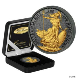 【極美品/品質保証書付】 アンティークコイン コイン 金貨 銀貨 [送料無料] UK ?2 Britannia Coin 2015 Silver 1 Oz Golden Enigma Black Ruthenium 02770