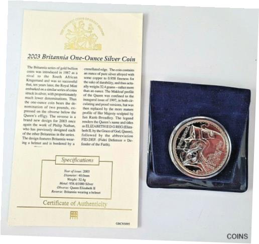 アンティークコイン　コイン　金貨　1000　one　958.4　銀貨　[送料無料]　SILVER　2003　fine　COA　BRITANNIA　of　COIN　ounce　silver　plus