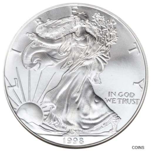 アンティークコイン コイン 金貨 銀貨 [送料無料] 1998 $1 US American Silver Eagle UNC One Ounce FINE Silver Round Coin Dollar BUのサムネイル