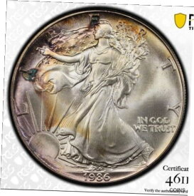 【極美品/品質保証書付】 アンティークコイン コイン 金貨 銀貨 [送料無料] Rainbow Toned 1986 MS 69 Silver American Eagle PCGS Certified Trueview OCE 1304